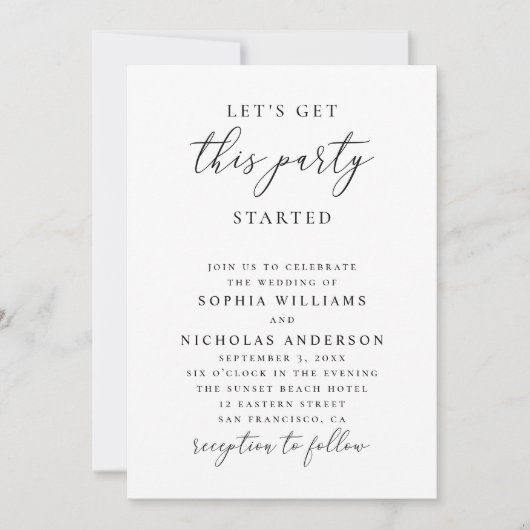 Invitation Minimalist Wedding | Let’s Get This Party Started (Devant)