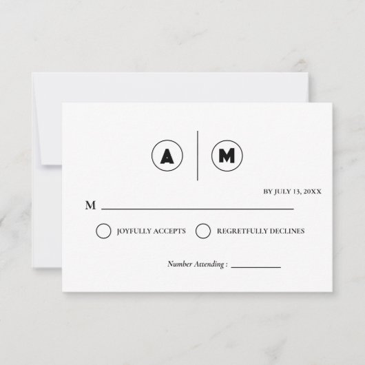Invitation Minimalist Wedding RSVP Card | Simple Black &White (Devant)