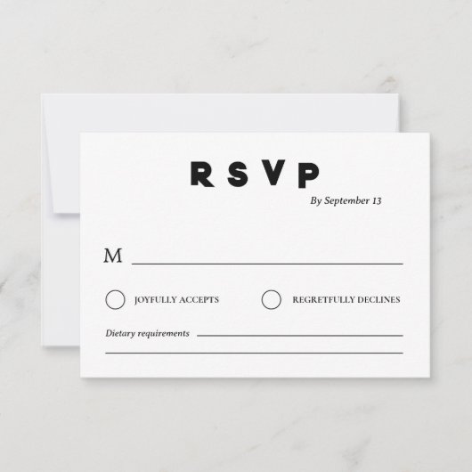 Invitation Minimalist Wedding RSVP Card | Simple Black &White (Devant)