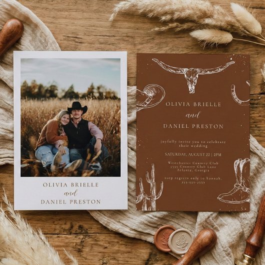 Invitation Minimalist Western Rustic Country Photo Wedding