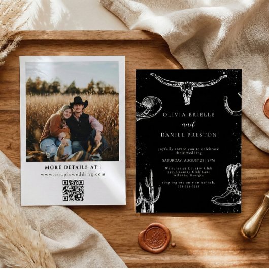 Invitation Minimalist Western Rustic Photo Qr Code Wedding