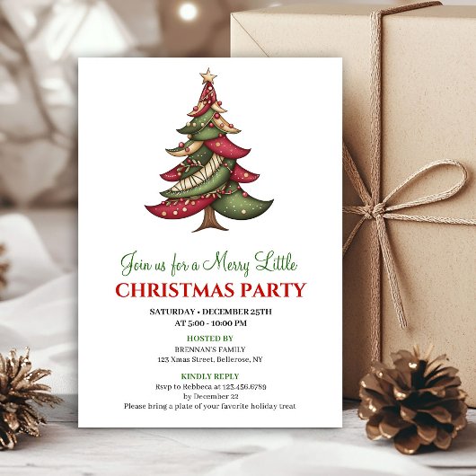 Invitation Minimalist whimsical Christmas tree holiday invite