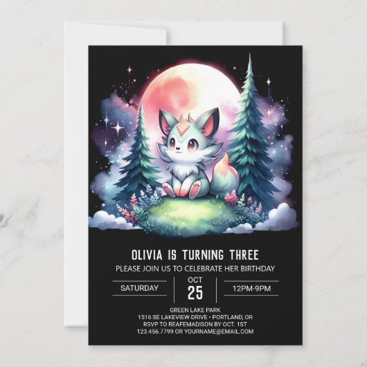 Invitation Minimalist Whimsical Wolf Birthday (Devant)