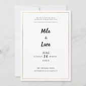 Invitation Minimalist white and gold typography Wedding (Devant)
