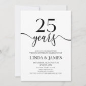 Invitation Minimalist White Black 25th Wedding Anniversary (Devant)