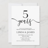 Invitation Minimalist White Black 5th Wedding Anniversary (Devant)