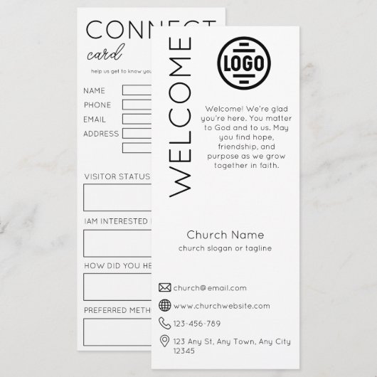 Invitation Minimalist White Church Connection Card (Devant / Derrière)