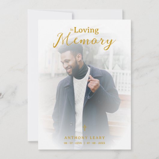 Invitation Minimalist White Gradient Overlay Photo Funeral (Devant)