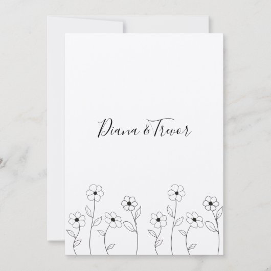 Invitation Minimalist Wild Flowers Wedding Monogram Design (Devant)