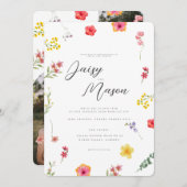 Invitation Minimalist Wildflower Botanical Wedding with photo (Devant / Derrière)