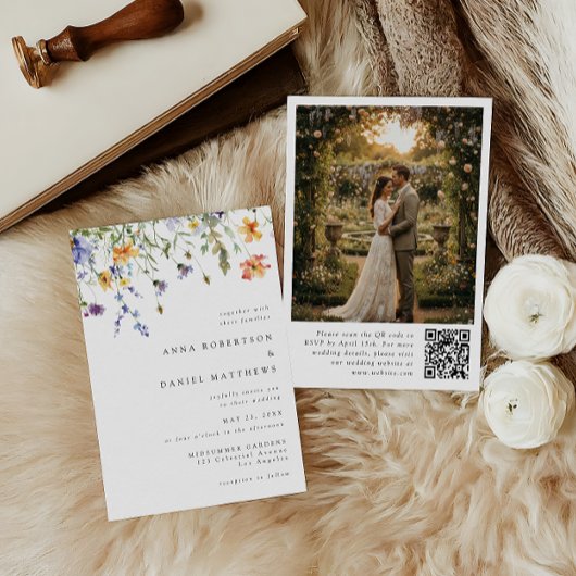Invitation Minimalist Wildflower QR Code Photo Wedding Invit