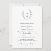 Invitation Minimalist Wildflower Wreath Boho Monogram Wedding (Devant)