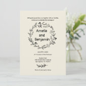 Invitation minimalist Wildflower Wreath Folk Rustic Wedding  (Debout devant)