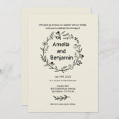 Invitation minimalist Wildflower Wreath Folk Rustic Wedding  (Devant / Derrière)