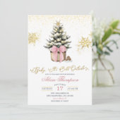 Invitation Minimalist Winter Pink Coquette Bow Baby Shower (Debout devant)