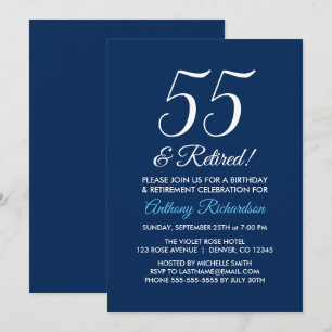 Invitation Minimaliste 55 et Retraite Bleu Marine Retraite