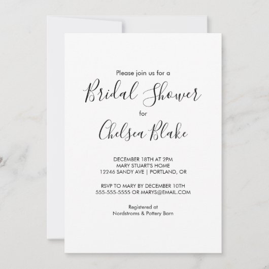 Invitation minimaliste à la douche nuptiale (Devant)