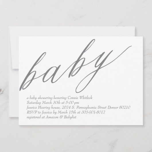 Invitation minimaliste au Baby shower (Devant)