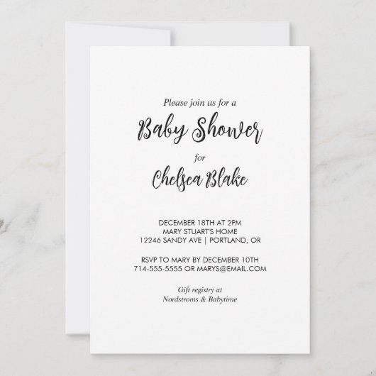 Invitation minimaliste au Baby shower (Devant)