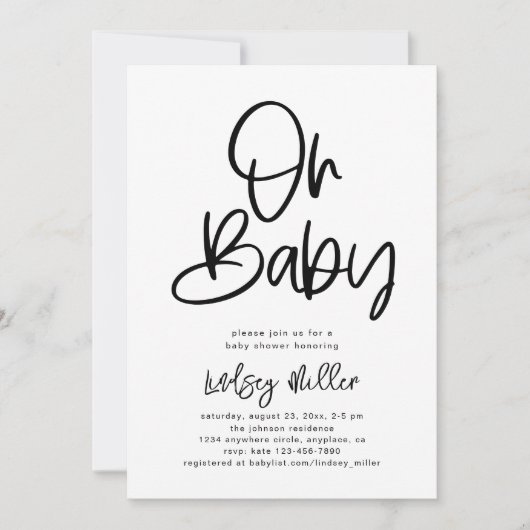 Invitation minimaliste au Baby shower (Devant)