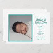 Invitation minimaliste au baptême Turquoise avec p (Devant / Derrière)
