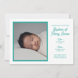 Invitation minimaliste au baptême Turquoise avec p