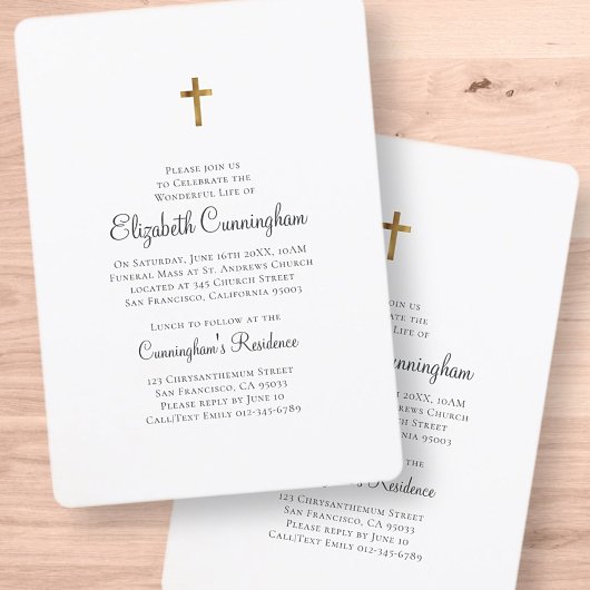 Invitation Minimaliste avec Faux Gold Cross