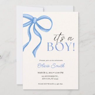 Invitation Minimaliste Baby Shower à l'Arc Bleu