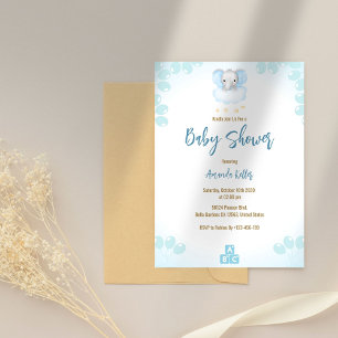 Invitation minimaliste Baby shower bébé éléphant