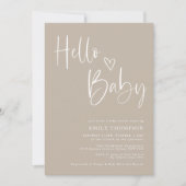 Invitation minimaliste Baby shower blanc beige (Devant)