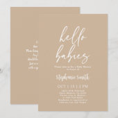 Invitation minimaliste Baby shower Twins Beige (Devant / Derrière)