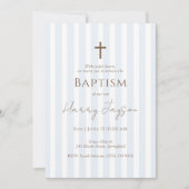 Invitation minimaliste Baptême Croix Bleue (Devant)