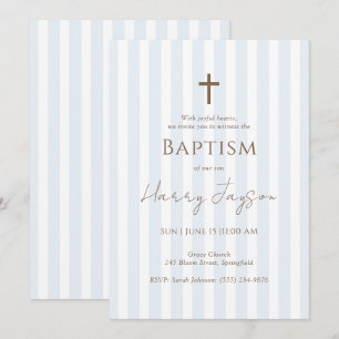 Invitation minimaliste Baptême Croix Bleue
