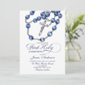 Invitation minimaliste Baptême Garçon Rosaire Bleu (Debout devant)