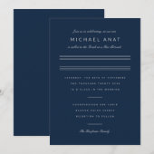 Invitation Minimaliste Bar Mitzvah Marine Bleu Argent (Devant / Derrière)