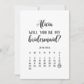 Invitation Minimaliste Be My Bridesmaid Calendrier Propositio (Devant)