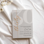 Invitation minimaliste Beige 30e anniversaire de f<br><div class="desc">Cette invitation minimaliste à la fête du 30ème anniversaire de typographie est parfaite pour une fête d'anniversaire moderne. Personnalisable dans n'importe quelle couleur. Gardez le design minimal et élégant, en l'état, ou personnalisez-le en ajoutant vos propres graphiques et artwork. Pour une personnalisation plus avancée de cette conception, par exemple la...</div>