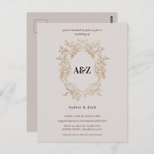 Invitation minimaliste Beige Douche nuptiale (Devant / Derrière)