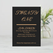 Invitation Minimaliste Black And Gold 21e annivers (Debout devant)