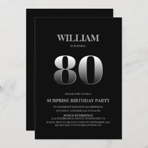 Invitation Minimaliste Black and Silver Surprise 80e annivers