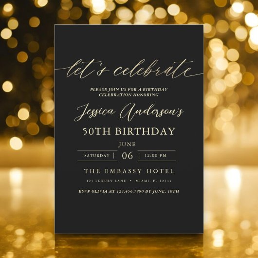Invitation Minimaliste Black Gold 50e anniversaire