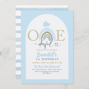 Invitation Minimaliste bleu doux M. Onederful Boy's Birthday
