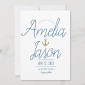 Invitation Minimaliste Bleu Faux Fhuile Script Mariage nautiq (Devant)