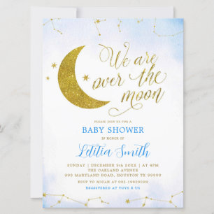 Invitation Minimaliste bleu sur la lune Baby shower Invitatio