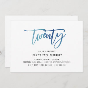 Invitation Minimaliste Blue Foil 20e anniversaire