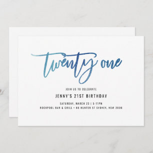 Invitation Minimaliste Blue Foil 21e anniversaire