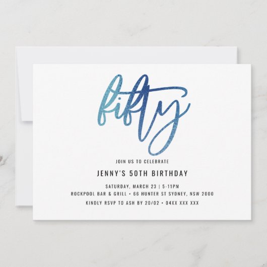 Invitation Minimaliste Blue Foil 50e anniversaire (Devant)