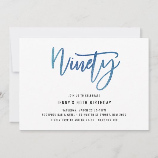 Invitation Minimaliste Blue Foil 90e anniversaire (Devant)