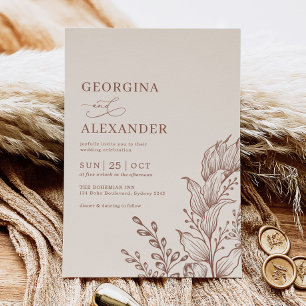 Invitation Minimaliste Boho Botanique Terracotta Mariage Invi