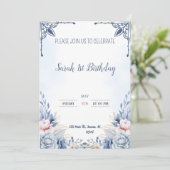 Invitation Minimaliste boho floral anniversaire  (Debout devant)